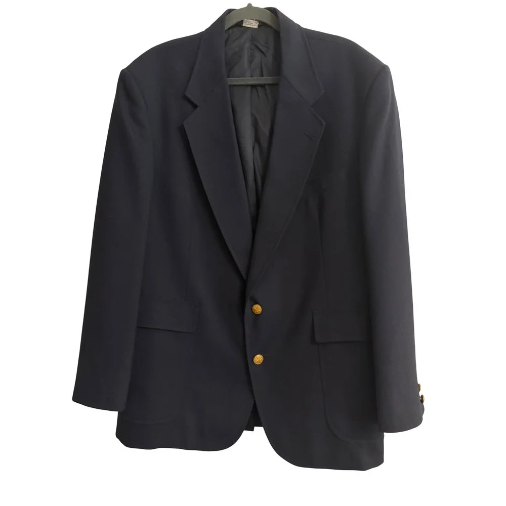 Ivy Crew Navy Blue Gold Button Blazer Sport Coat 44R Made in USA Office Preppy